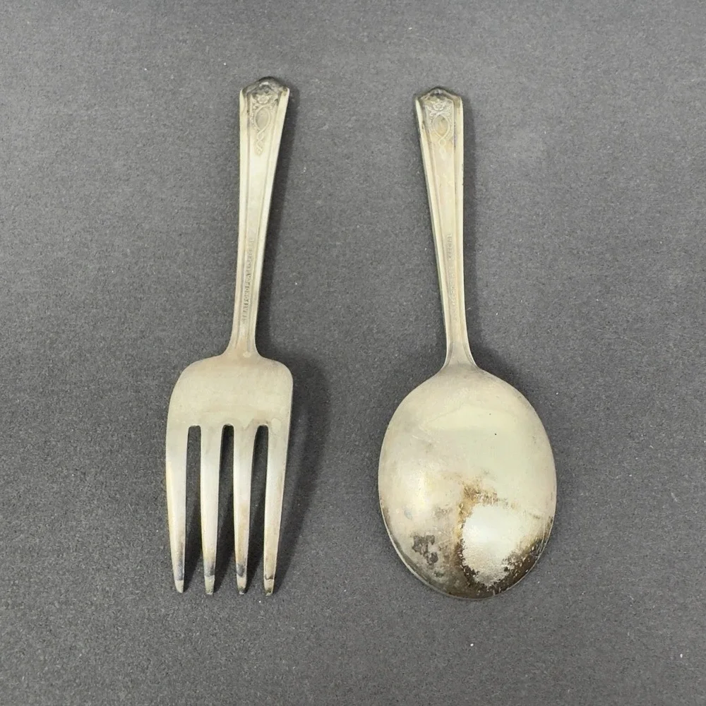 Vintage Antique Stratford Plate Special Toddler / Child Spoon and Fork Set 4